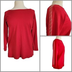 NWOT Calvin Klein Metallic Studded Sleeve Red Calvin Klein Knit Top